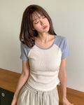 KR-棉質簡約拼色上衣