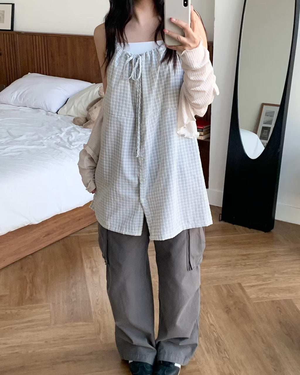 KR 格仔吊帶連身裙外搭