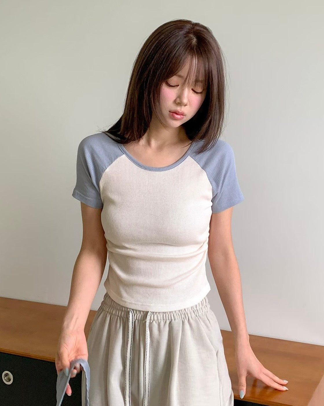KR-棉質簡約拼色上衣
