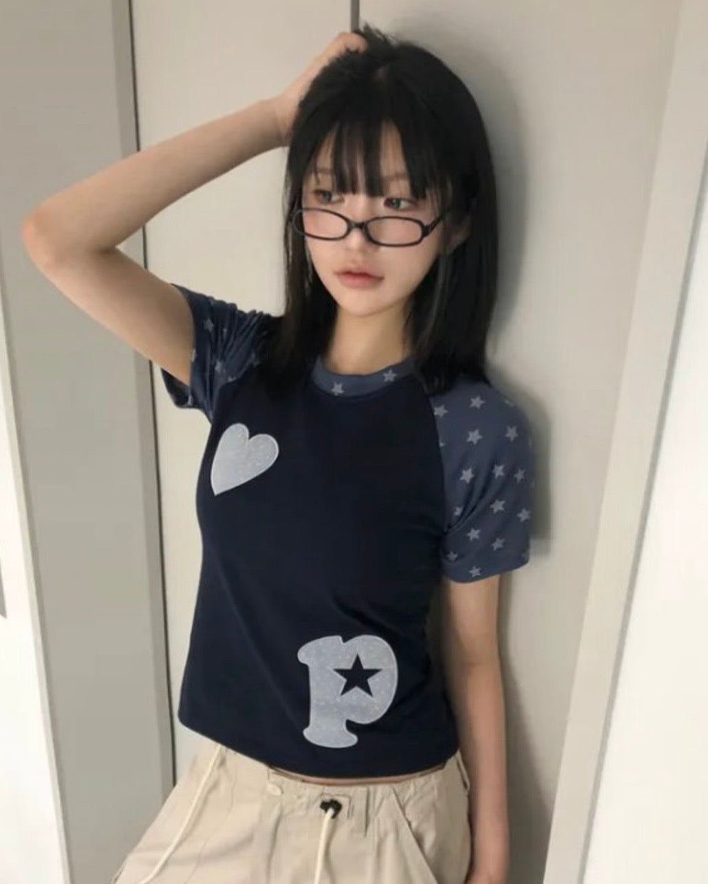 KR 拼布心形P短袖上衣