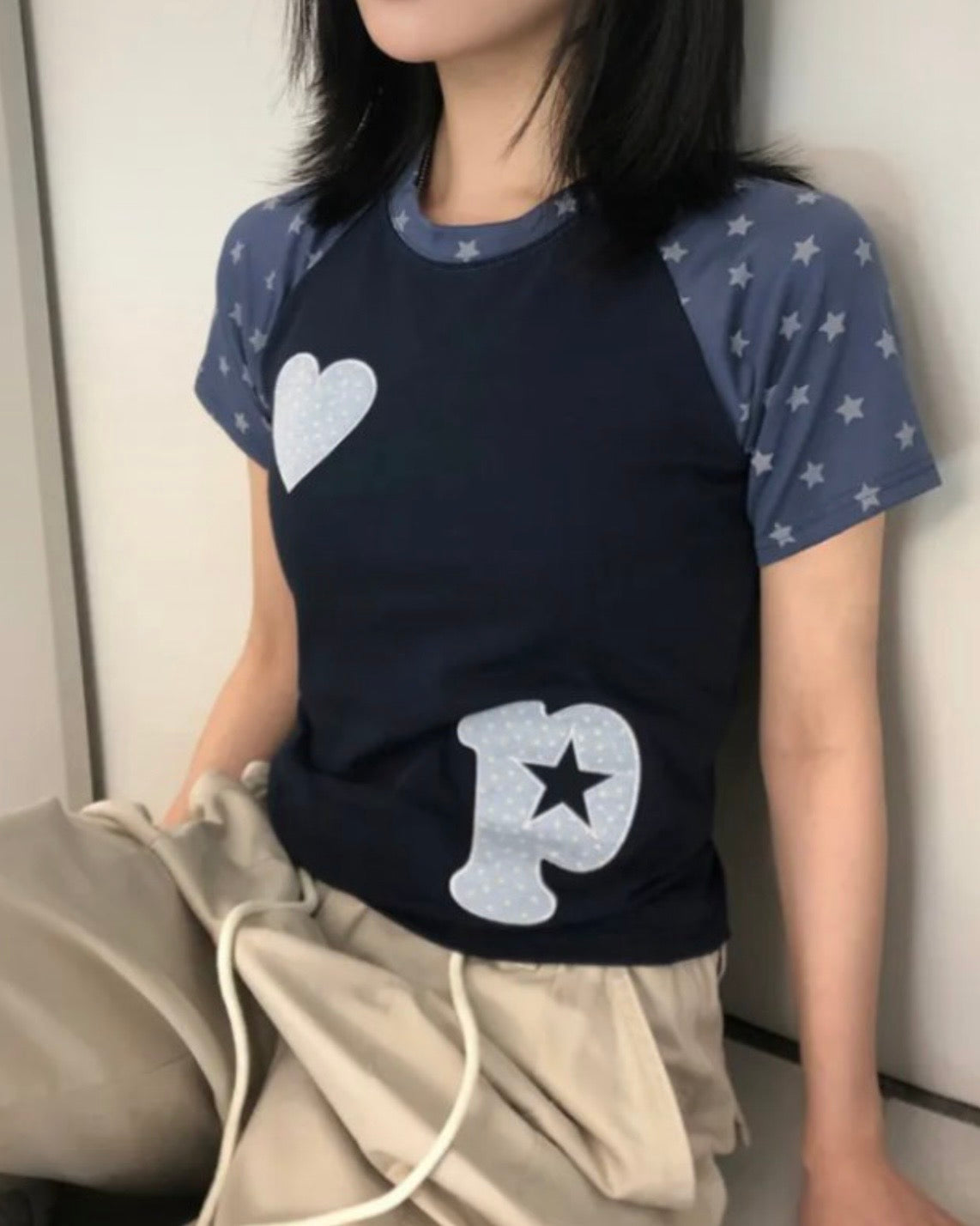 KR 拼布心形P短袖上衣