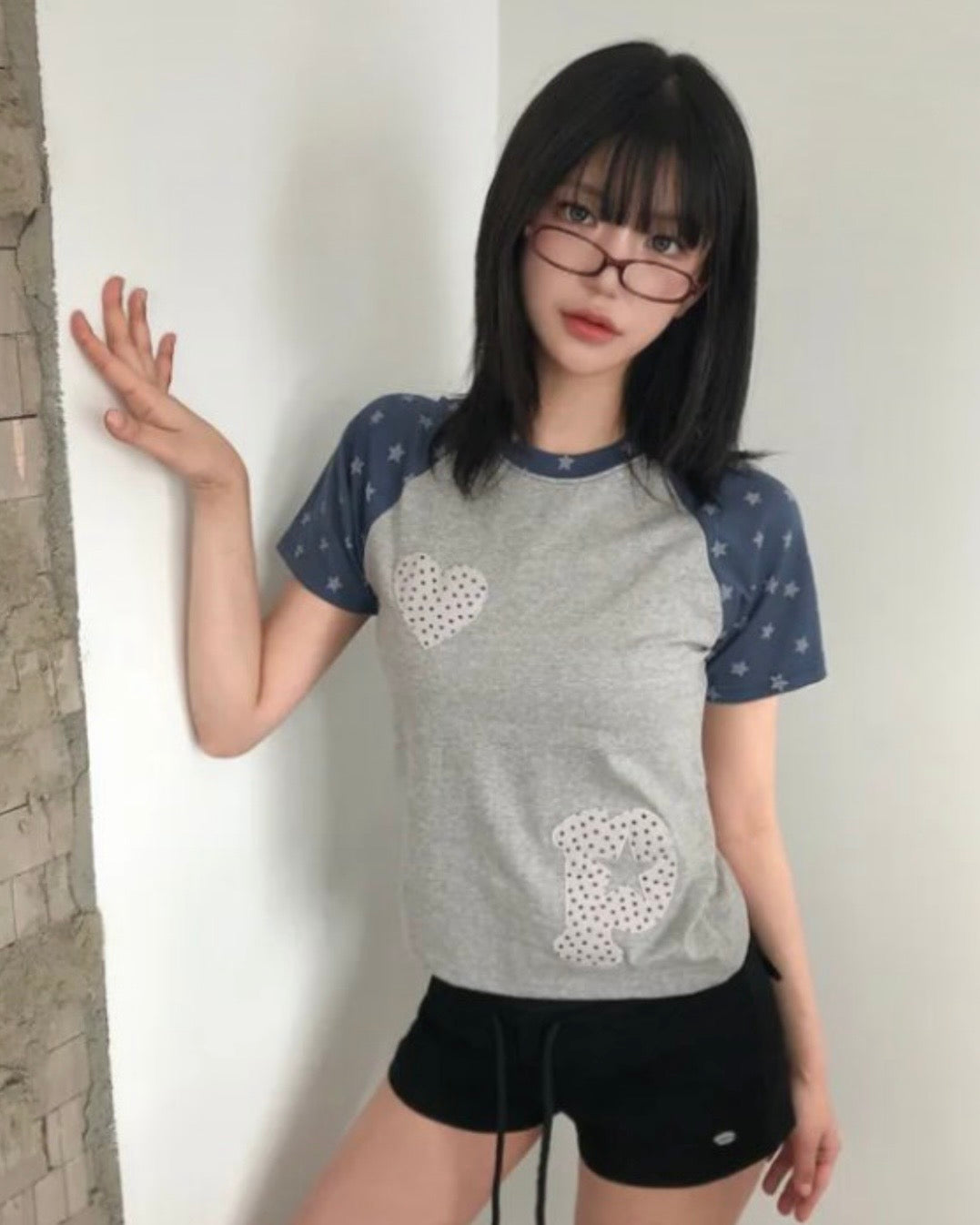 KR 拼布心形P短袖上衣