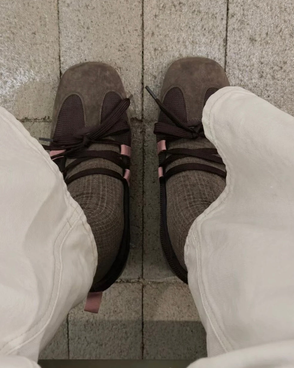 KR 玫瑰緞帶麂皮芭蕾風休閒鞋