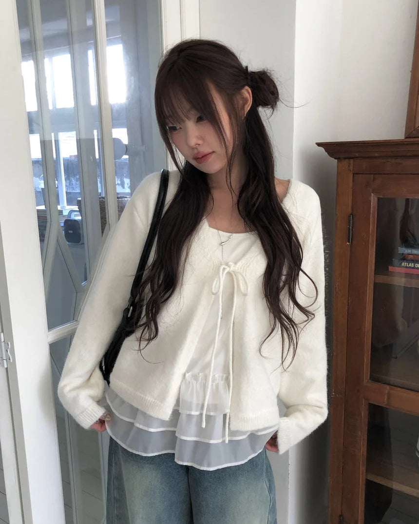 KR 荷葉邊背心開胸上衣套裝