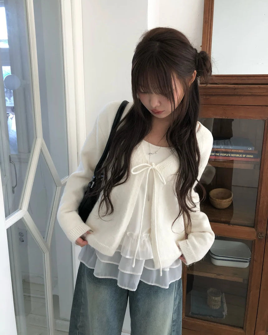 KR 荷葉邊背心開胸上衣套裝