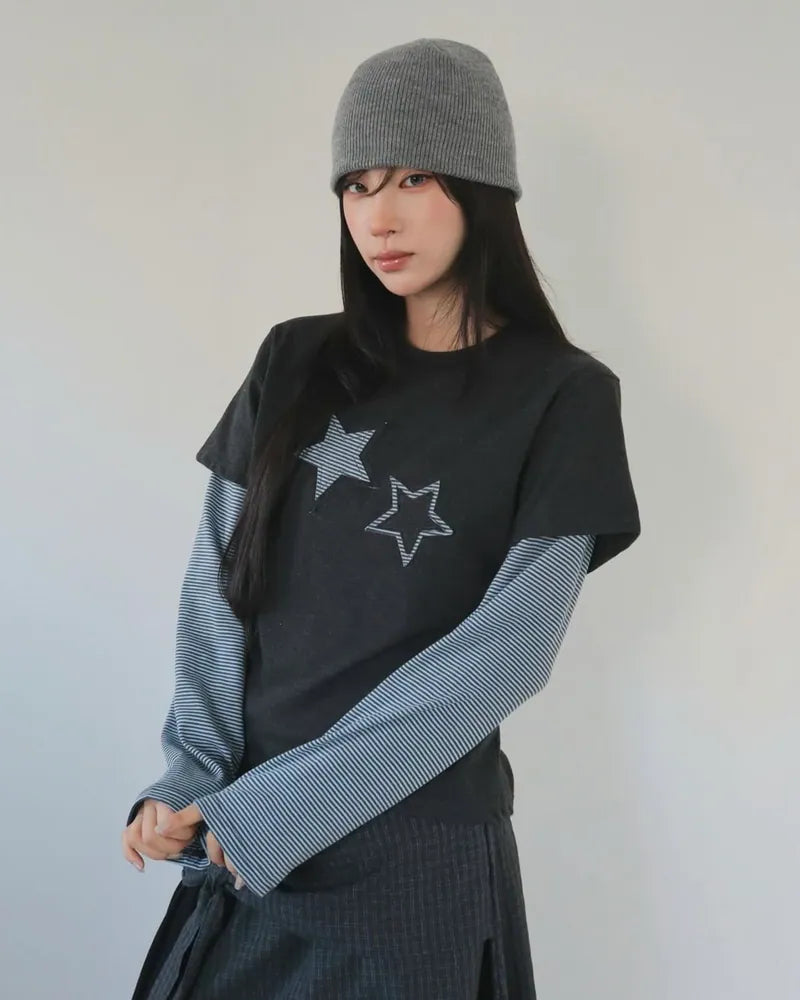 KR 星星假兩件長袖上衣