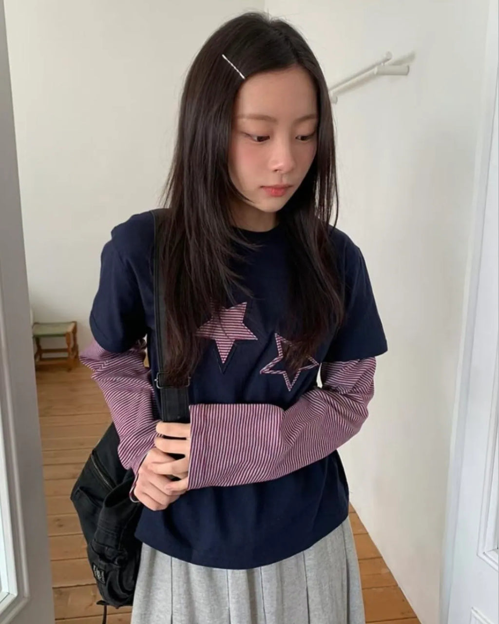 KR 星星假兩件長袖上衣