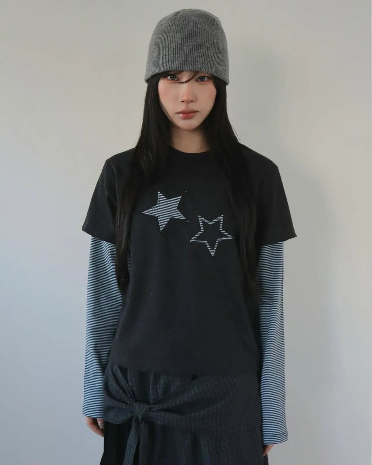 KR 星星假兩件長袖上衣