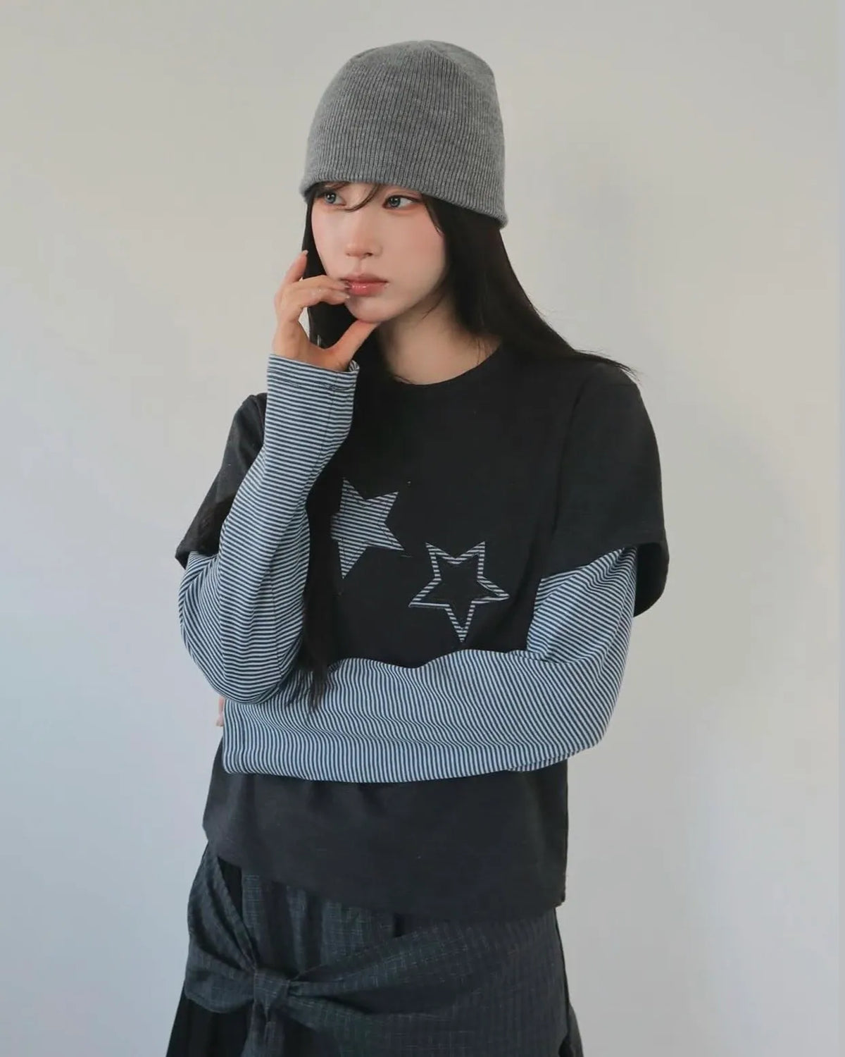 KR 星星假兩件長袖上衣