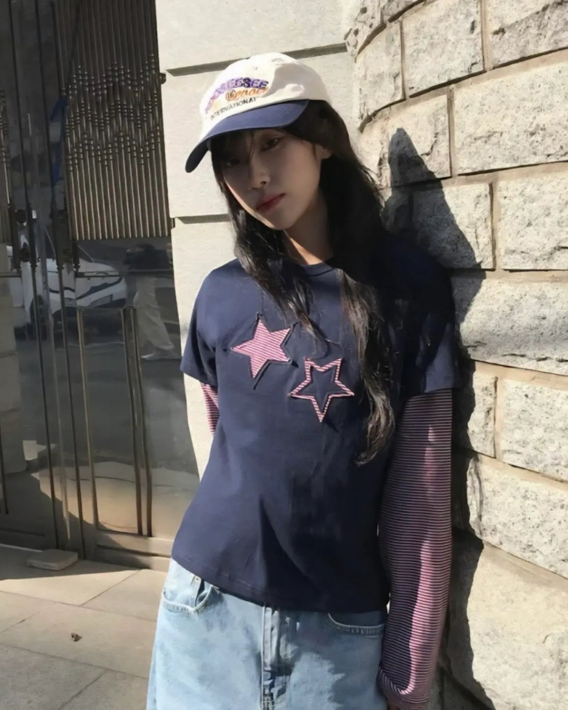 KR 星星假兩件長袖上衣