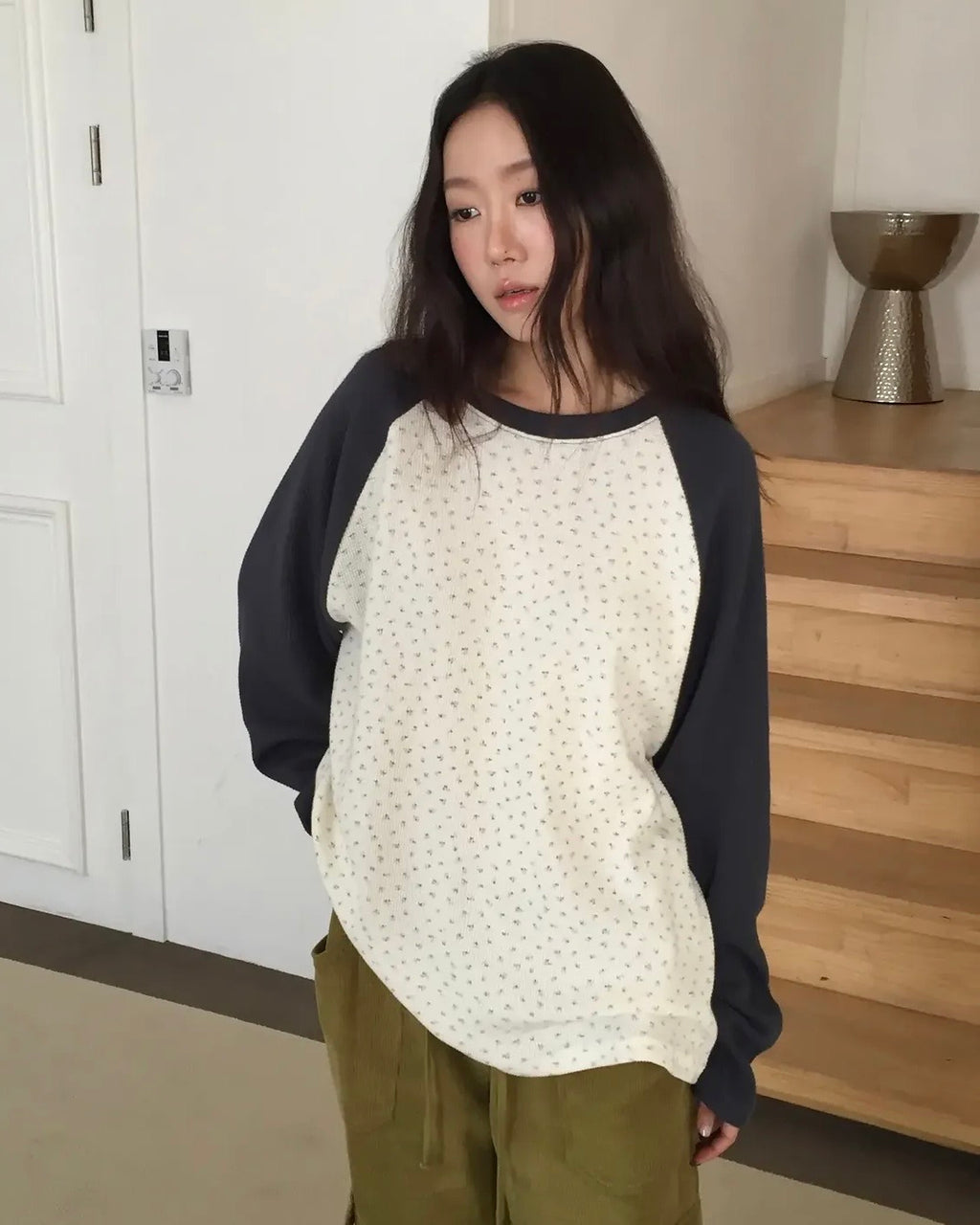 KR 拼接長袖碎花T恤
