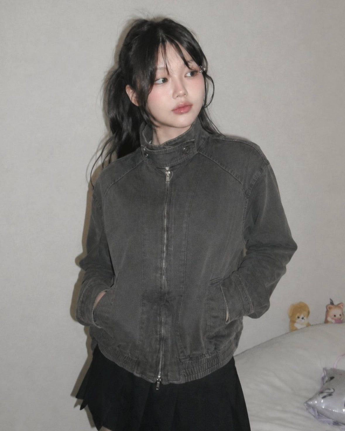 KR 高領拉鍊短版夾克外套