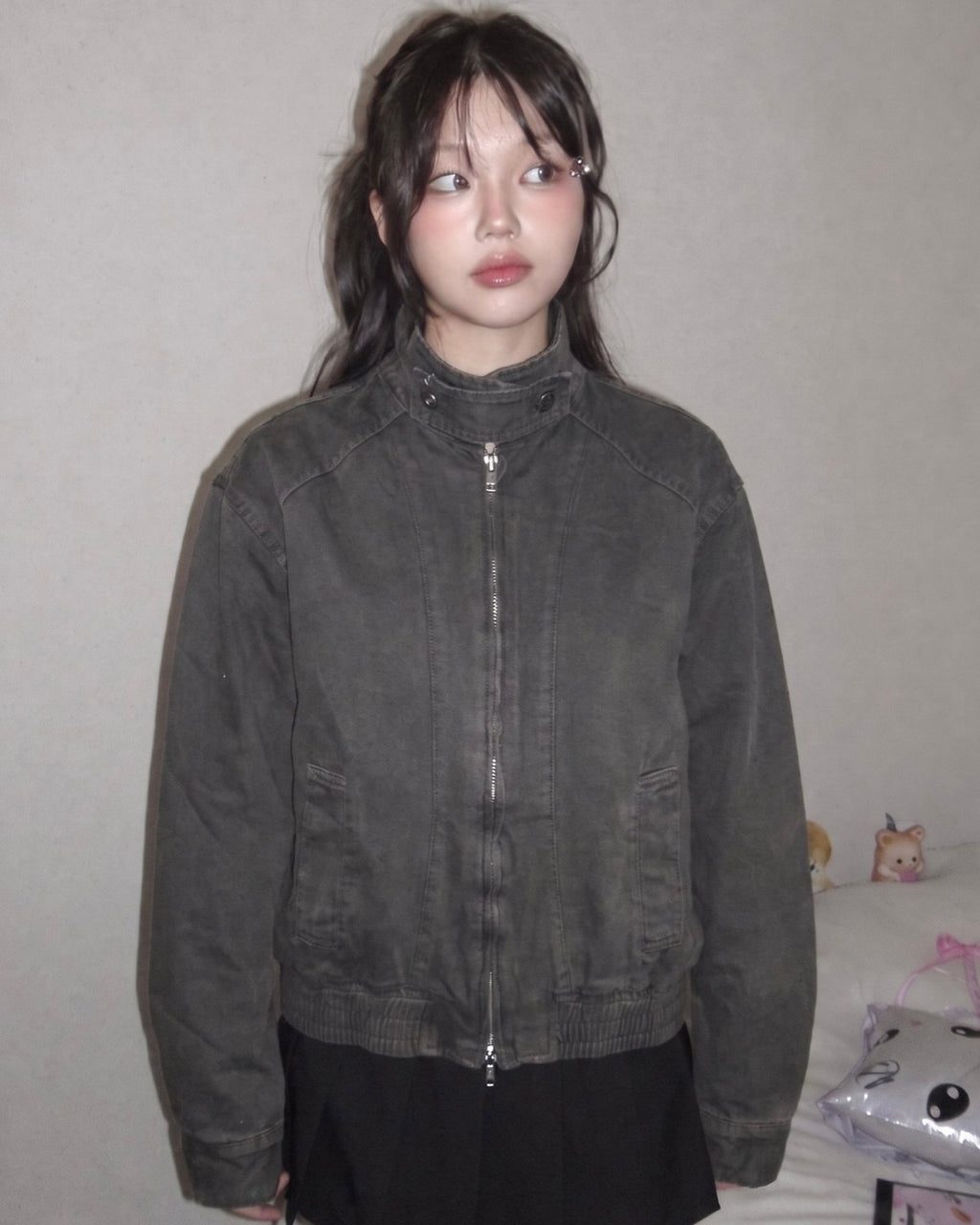 KR 高領拉鍊短版夾克外套