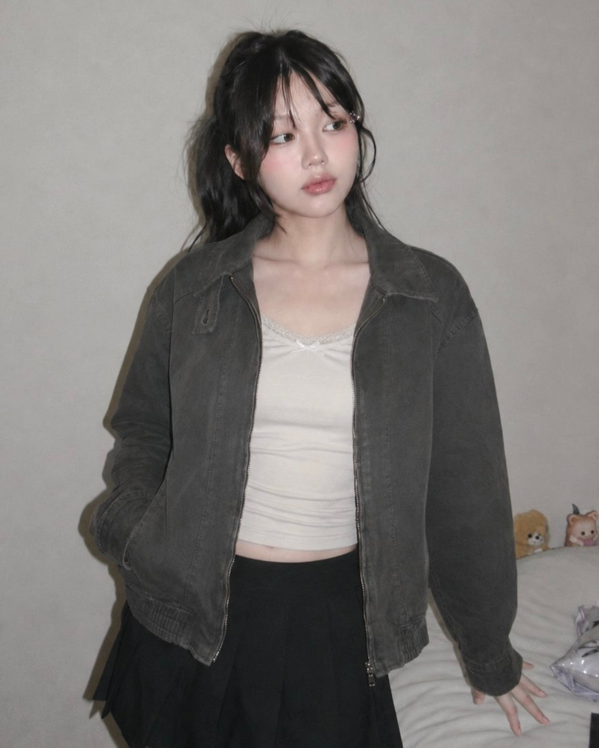 KR 高領拉鍊短版夾克外套
